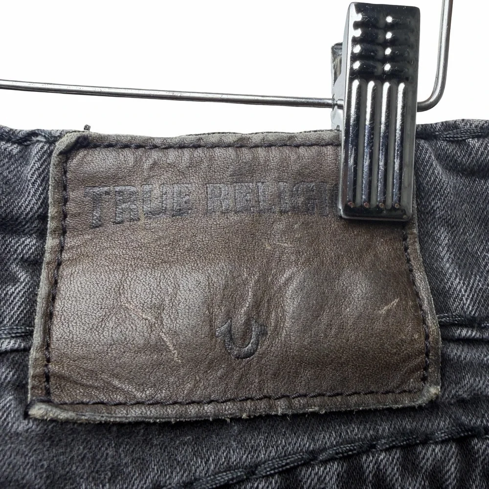 True Religion Geno W Flap Super T Jeans Mens 30x32 Black Straight Leg Distressed